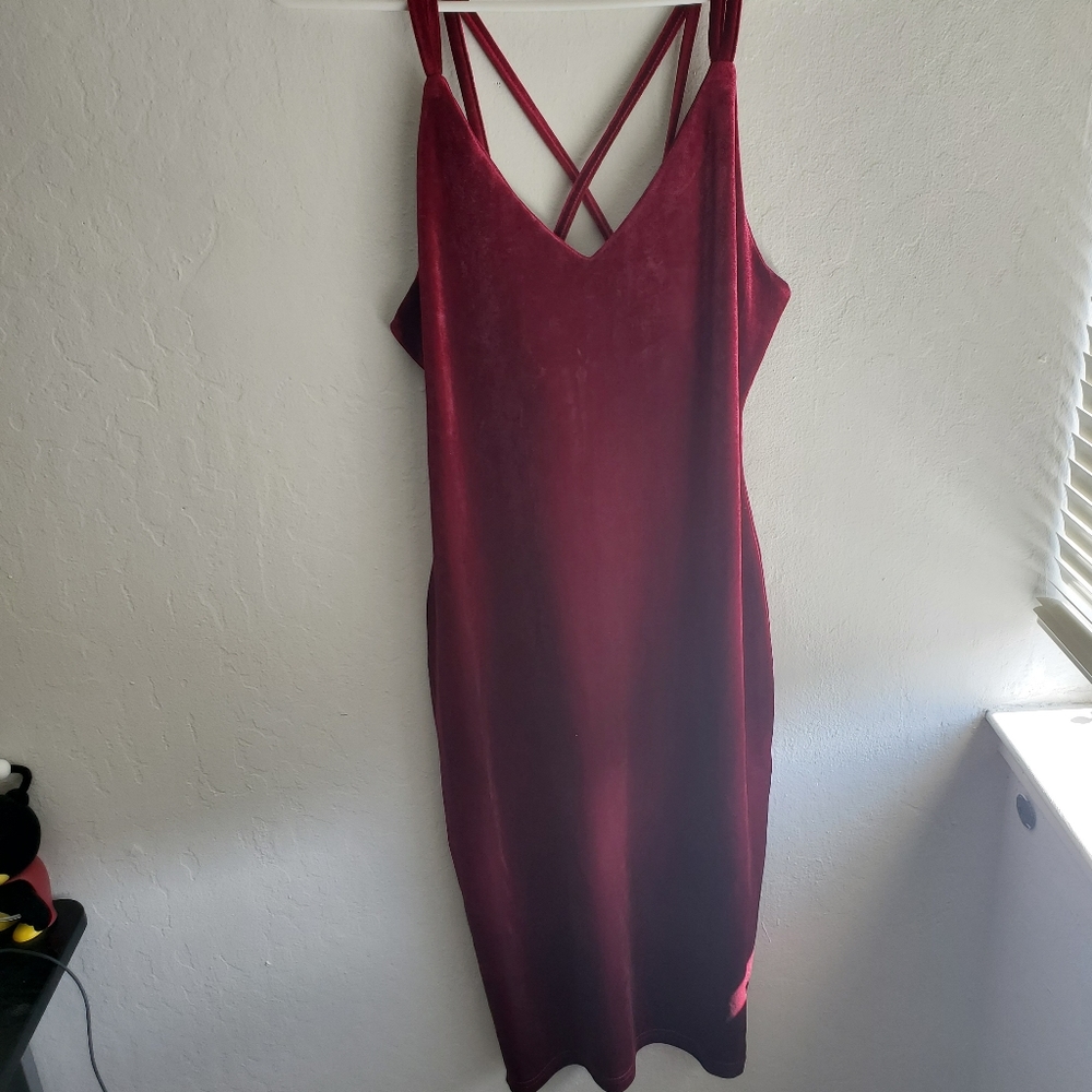 Burgundy Sleeveless Bodycon Midi Dress Velvet